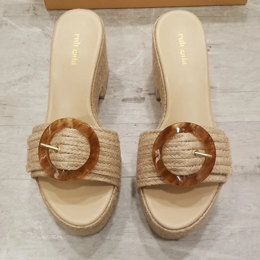 💕CULT GAIA💕 Cleia Jute Platform Sandals ~ Natural EU 41 Braided Raffia NWT